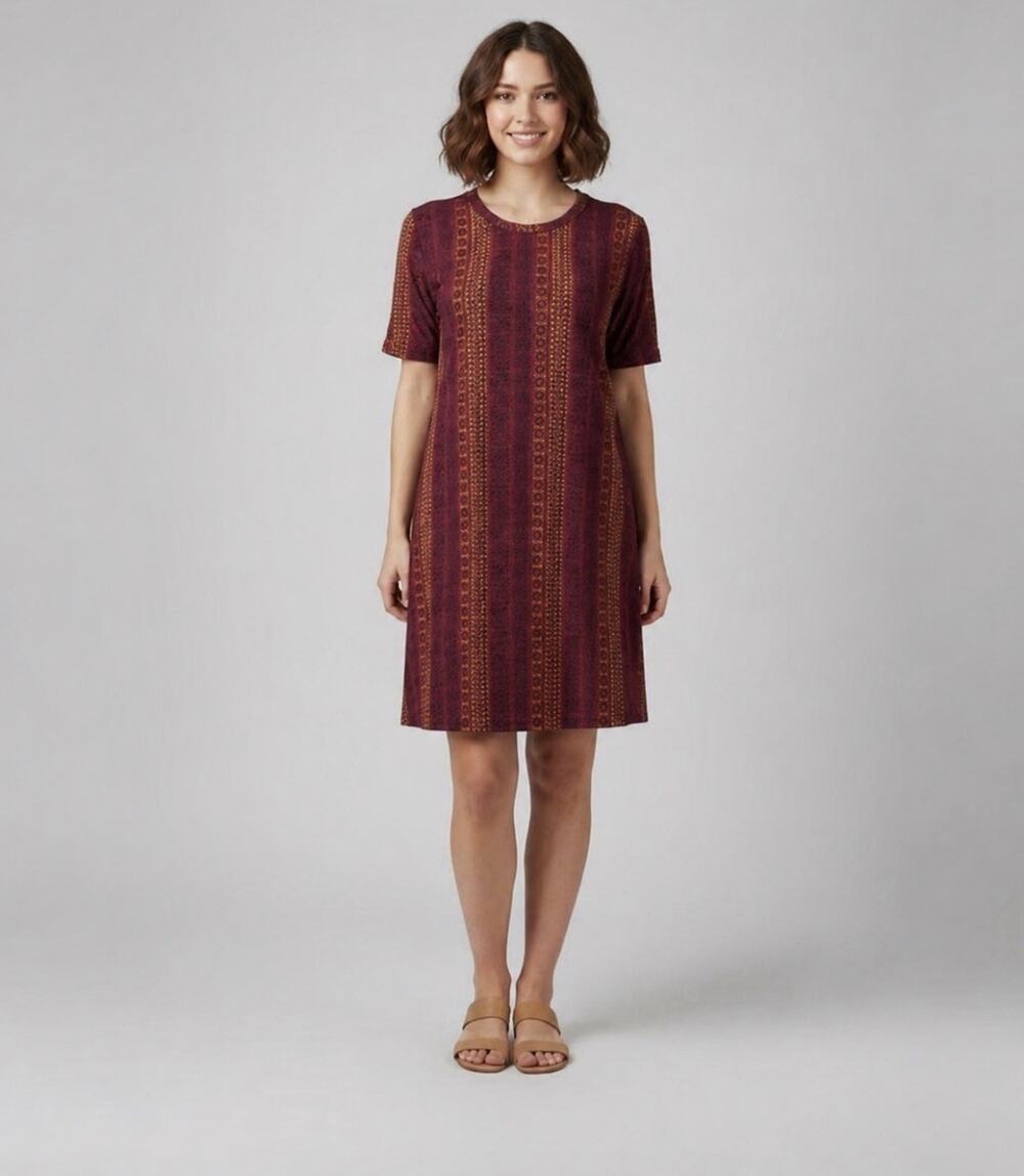BCBGeneration Dress Womens Large NEW Stretch Burgundy & Gold Bohemian Tunic